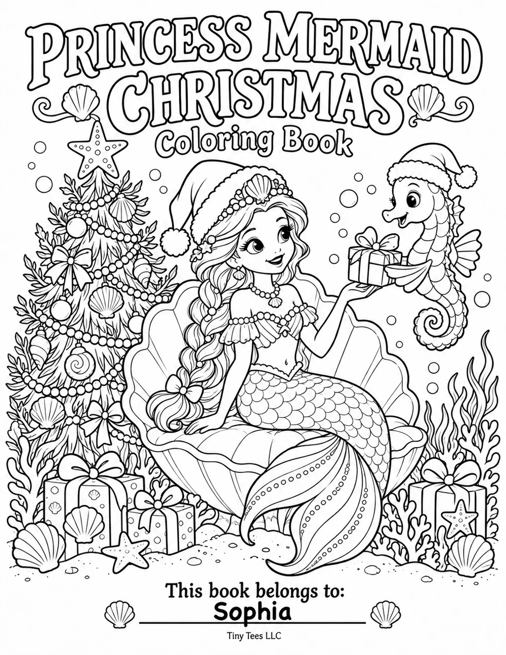 Princess Mermaid Christmas coloring book cover
