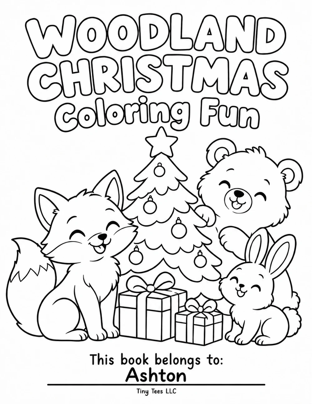 Woodland Christmas sample coloring book cover personalized for Ashton