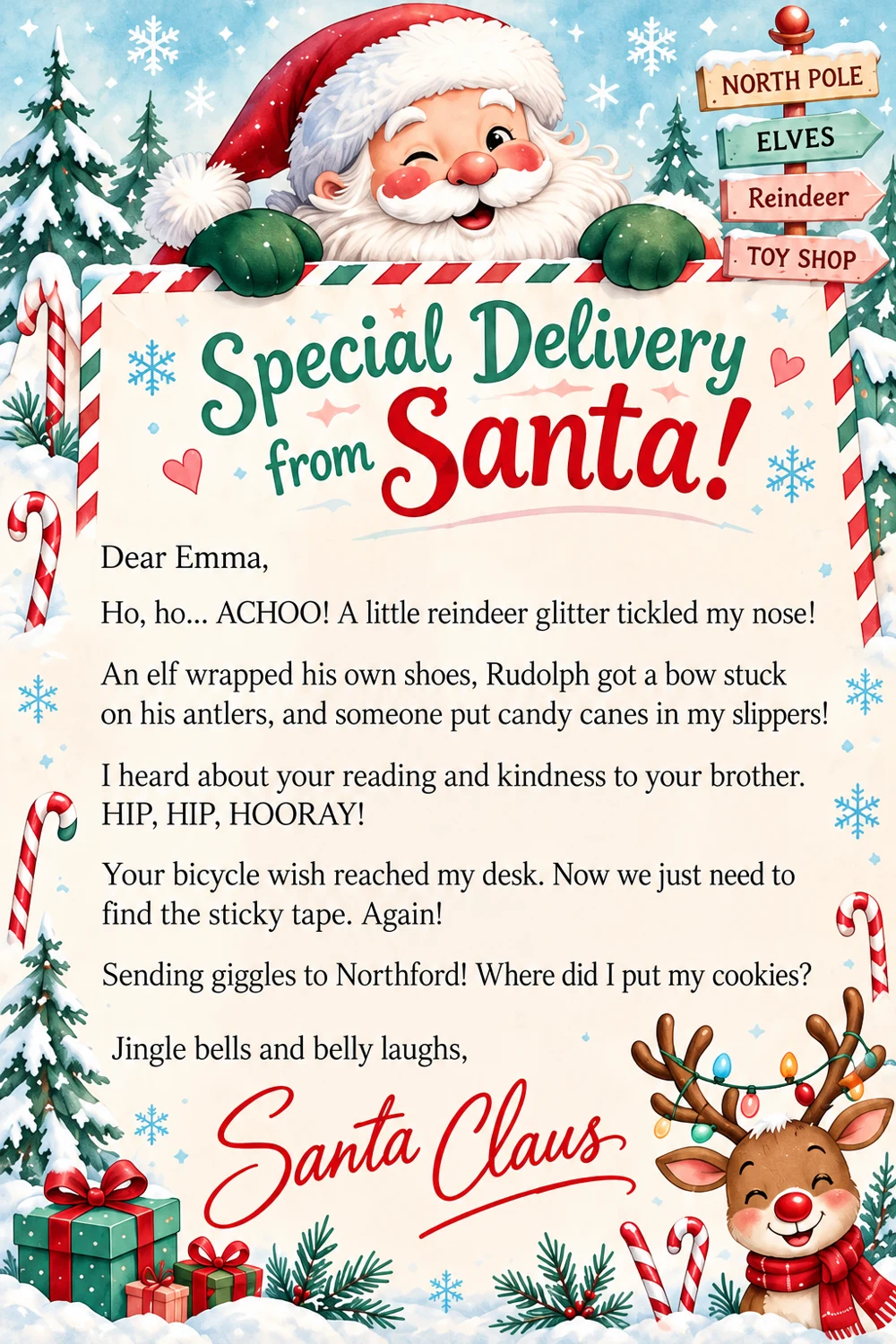 Sample personalized Special Delivery from Santa! letter addressed to Emma